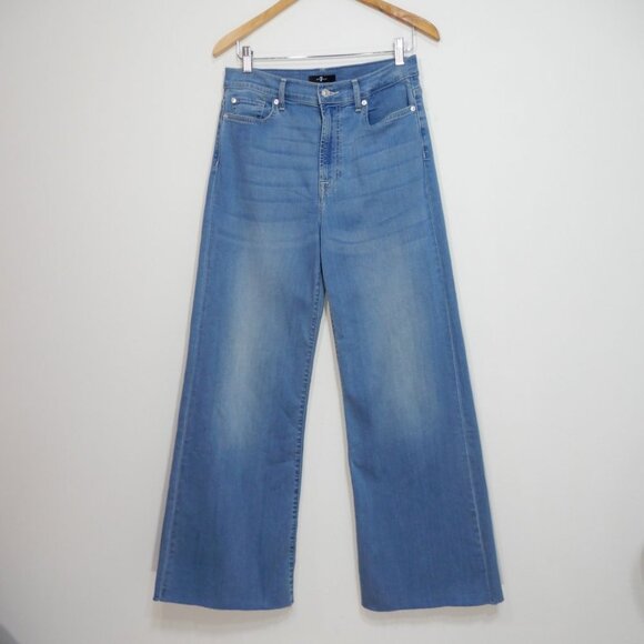 7 For All Mankind Ultra High Rise Wide Jo JEANS 29 Marrakech Blue Stretch NEW - Picture 2 of 9